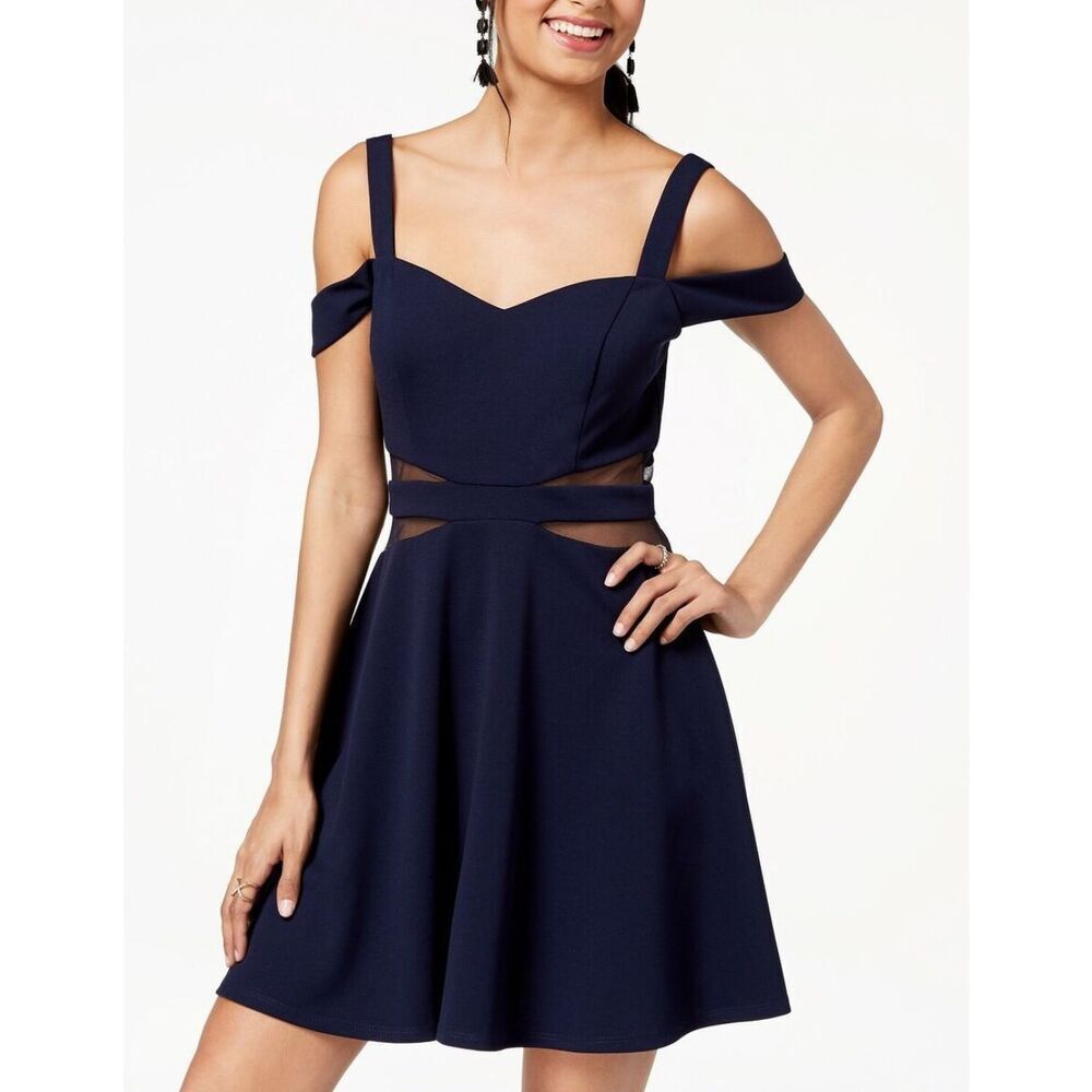 Speechless Womens Cold Shoulder Illusion Contrast Bodycon Dress Midnight Size 7